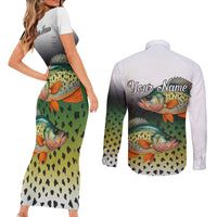 Colorful Crappie Fishing Green Scales Couples Matching Short Sleeve Bodycon Dress and Long Sleeve Button Shirt Gradient Camo Pattern and Custom Name Fishing - Wonder Print Shop