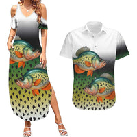 Colorful Crappie Fishing Green Scales Couples Matching Summer Maxi Dress and Hawaiian Shirt Gradient Camo Pattern and Custom Name Fishing - Wonder Print Shop
