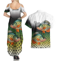 Colorful Crappie Fishing Green Scales Couples Matching Summer Maxi Dress and Hawaiian Shirt Gradient Camo Pattern and Custom Name Fishing - Wonder Print Shop