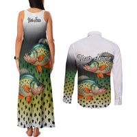 Colorful Crappie Fishing Green Scales Couples Matching Tank Maxi Dress and Long Sleeve Button Shirt Gradient Camo Pattern and Custom Name Fishing - Wonder Print Shop