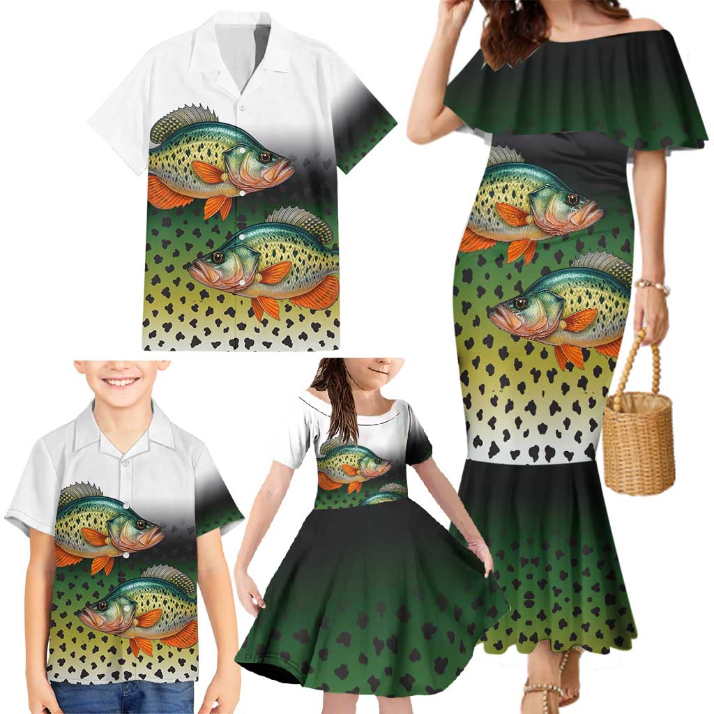 Colorful Crappie Fishing Green Scales Family Matching Mermaid Dress and Hawaiian Shirt Gradient Camo Pattern and Custom Name Fishing - Wonder Print Shop