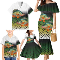 Colorful Crappie Fishing Green Scales Family Matching Mermaid Dress and Hawaiian Shirt Gradient Camo Pattern and Custom Name Fishing - Wonder Print Shop