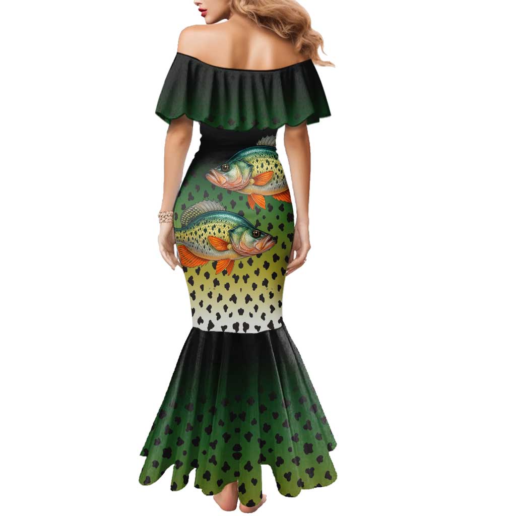 Colorful Crappie Fishing Green Scales Family Matching Mermaid Dress and Hawaiian Shirt Gradient Camo Pattern and Custom Name Fishing - Wonder Print Shop
