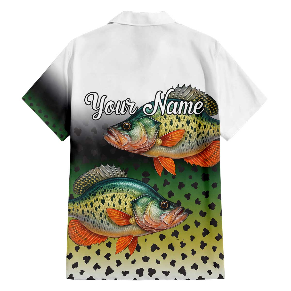 Colorful Crappie Fishing Green Scales Family Matching Off The Shoulder Long Sleeve Dress and Hawaiian Shirt Gradient Camo Pattern and Custom Name Fishing - Wonder Print Shop