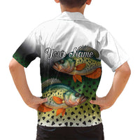 Colorful Crappie Fishing Green Scales Family Matching Off Shoulder Short Dress and Hawaiian Shirt Gradient Camo Pattern and Custom Name Fishing - Wonder Print Shop