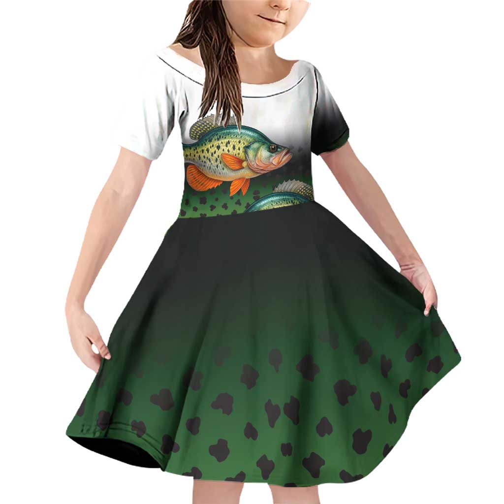 Colorful Crappie Fishing Green Scales Family Matching Off Shoulder Short Dress and Hawaiian Shirt Gradient Camo Pattern and Custom Name Fishing - Wonder Print Shop