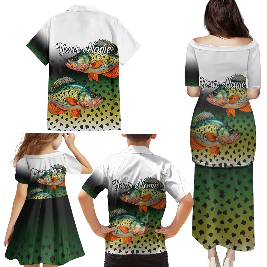 Colorful Crappie Fishing Green Scales Family Matching Puletasi and Hawaiian Shirt Gradient Camo Pattern and Custom Name Fishing - Wonder Print Shop