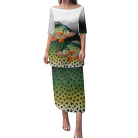 Colorful Crappie Fishing Green Scales Family Matching Puletasi and Hawaiian Shirt Gradient Camo Pattern and Custom Name Fishing - Wonder Print Shop