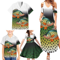Colorful Crappie Fishing Green Scales Family Matching Summer Maxi Dress and Hawaiian Shirt Gradient Camo Pattern and Custom Name Fishing - Wonder Print Shop