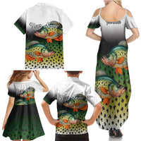 Colorful Crappie Fishing Green Scales Family Matching Summer Maxi Dress and Hawaiian Shirt Gradient Camo Pattern and Custom Name Fishing - Wonder Print Shop