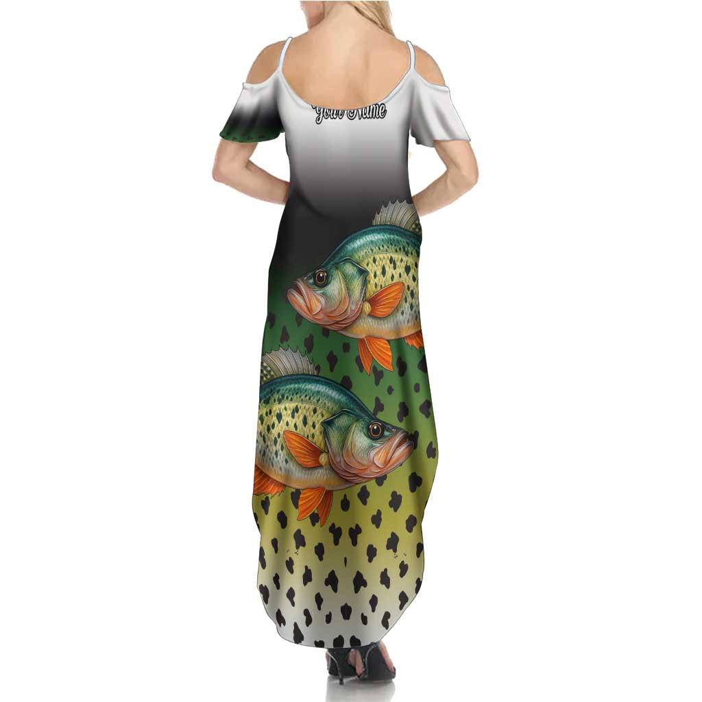 Colorful Crappie Fishing Green Scales Family Matching Summer Maxi Dress and Hawaiian Shirt Gradient Camo Pattern and Custom Name Fishing - Wonder Print Shop