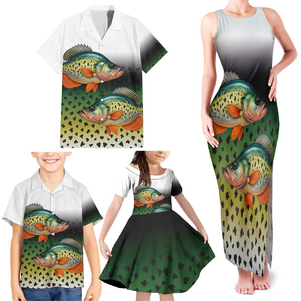 Colorful Crappie Fishing Green Scales Family Matching Tank Maxi Dress and Hawaiian Shirt Gradient Camo Pattern and Custom Name Fishing - Wonder Print Shop