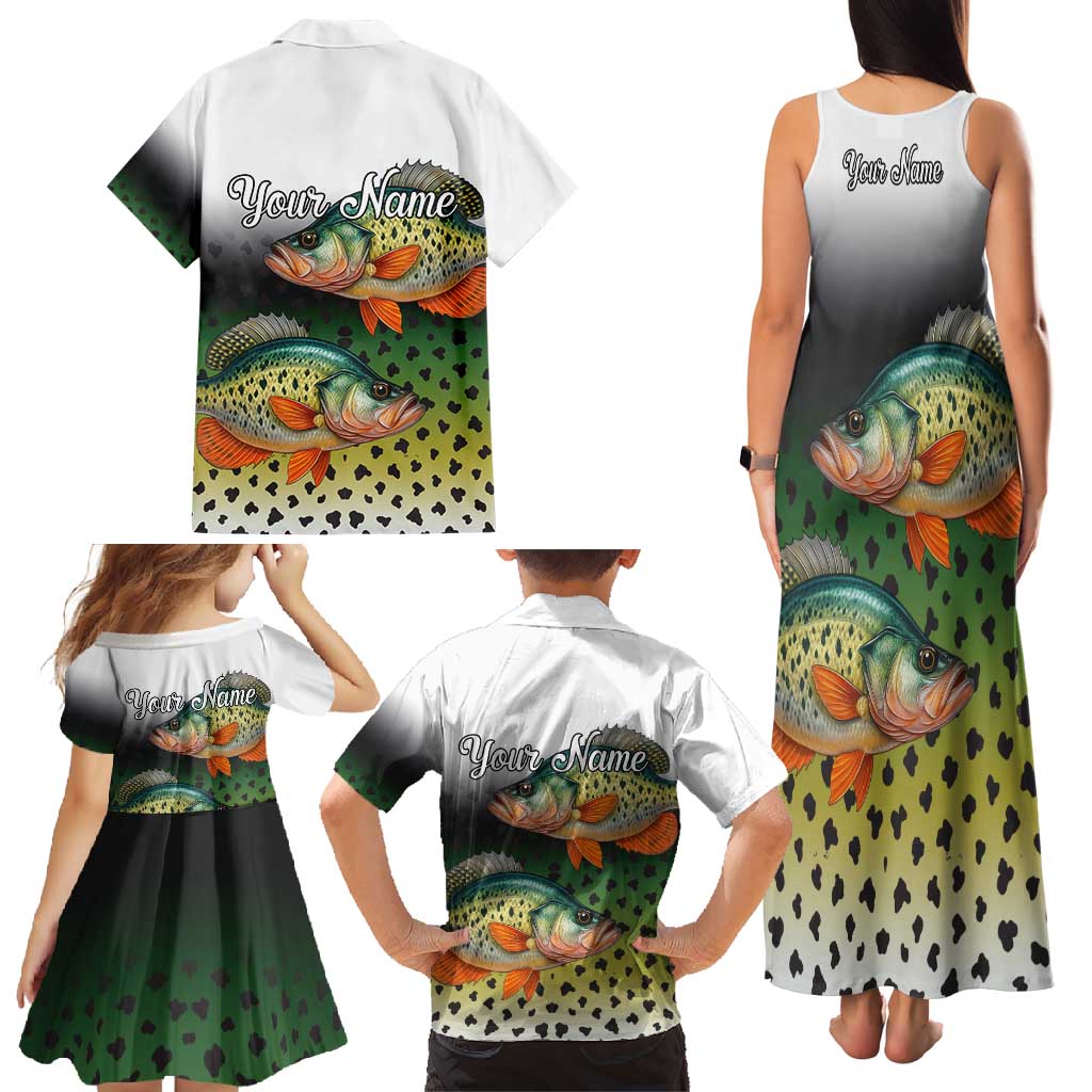 Colorful Crappie Fishing Green Scales Family Matching Tank Maxi Dress and Hawaiian Shirt Gradient Camo Pattern and Custom Name Fishing - Wonder Print Shop