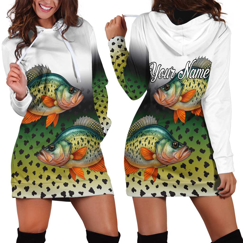 Colorful Crappie Fishing Green Scales Hoodie Dress Gradient Camo Pattern and Custom Name Fishing - Wonder Print Shop