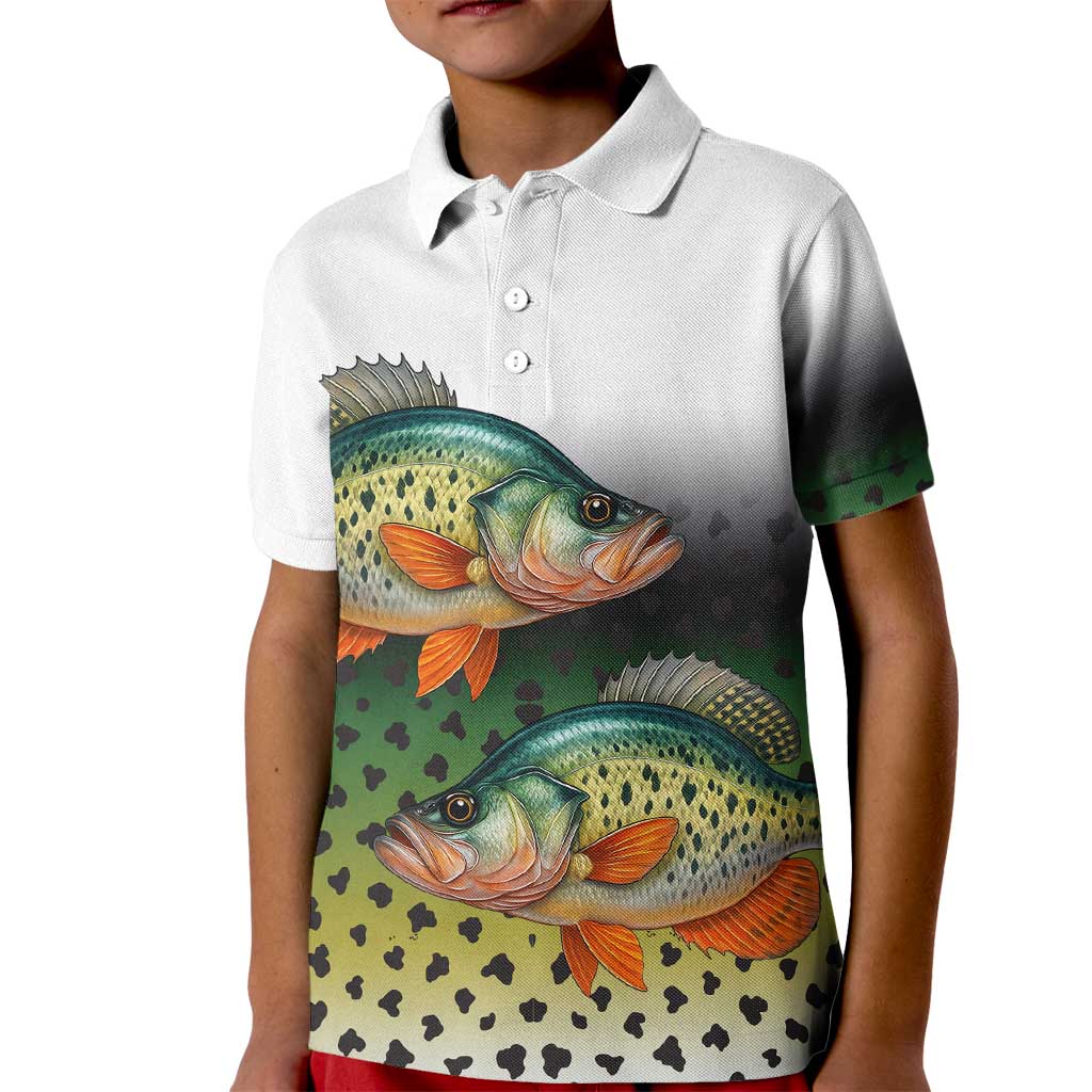Colorful Crappie Fishing Green Scales Kid Polo Shirt Gradient Camo Pattern and Custom Name Fishing - Wonder Print Shop