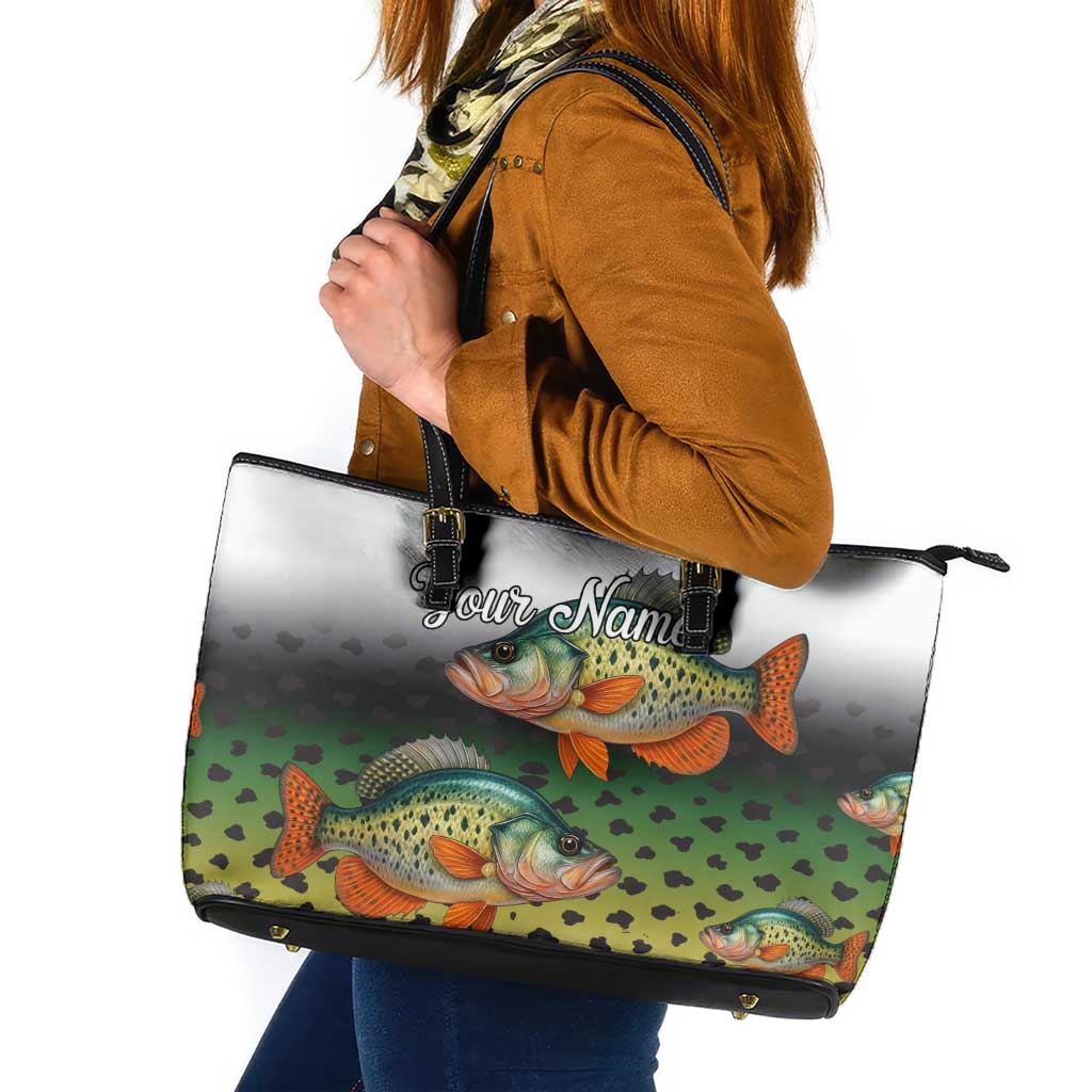 Colorful Crappie Fishing Green Scales Leather Tote Bag Gradient Camo Pattern and Custom Name Fishing - Wonder Print Shop
