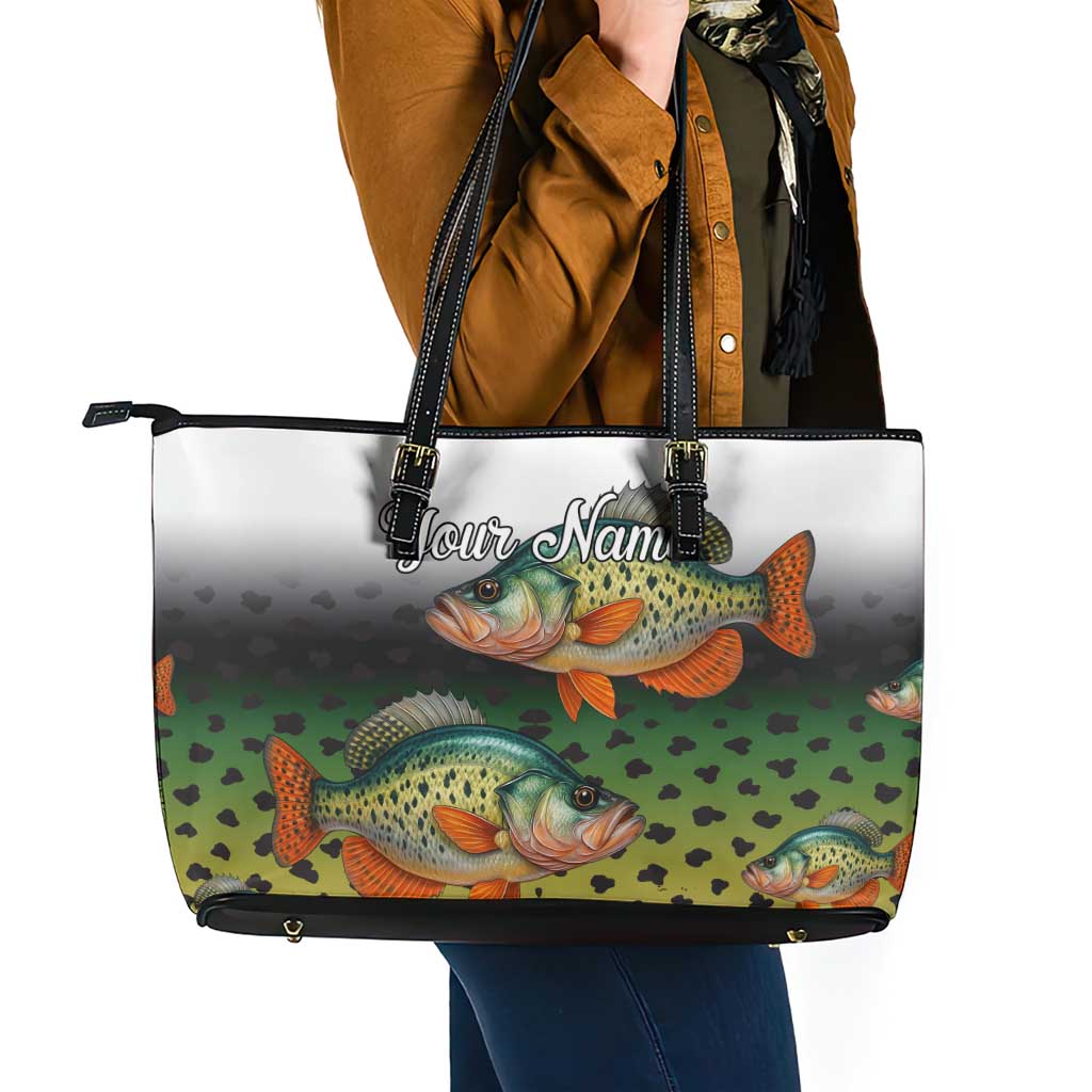 Colorful Crappie Fishing Green Scales Leather Tote Bag Gradient Camo Pattern and Custom Name Fishing - Wonder Print Shop