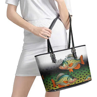 Colorful Crappie Fishing Green Scales Leather Tote Bag Gradient Camo Pattern and Custom Name Fishing - Wonder Print Shop