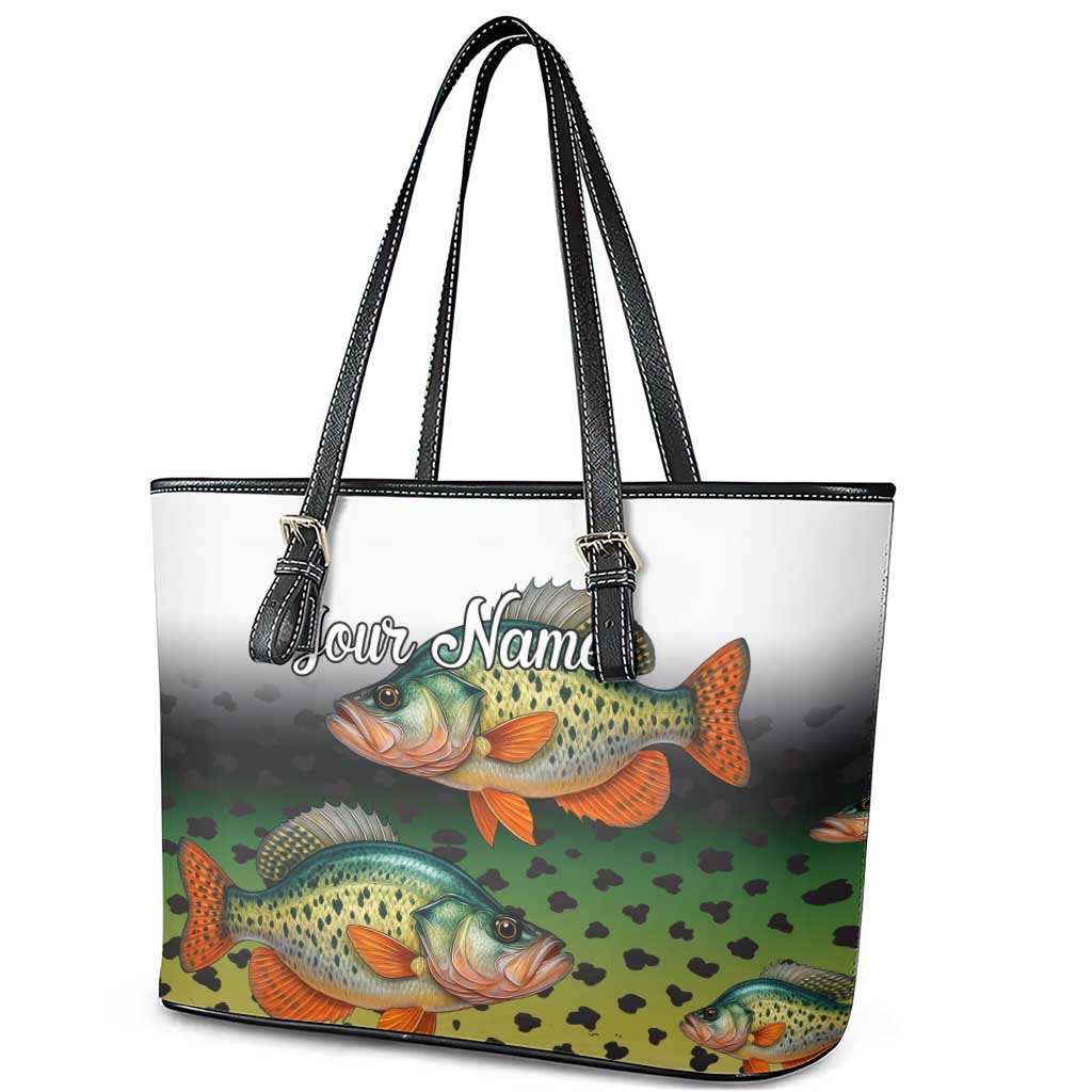 Colorful Crappie Fishing Green Scales Leather Tote Bag Gradient Camo Pattern and Custom Name Fishing - Wonder Print Shop