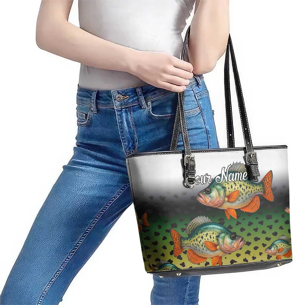 Colorful Crappie Fishing Green Scales Leather Tote Bag Gradient Camo Pattern and Custom Name Fishing - Wonder Print Shop