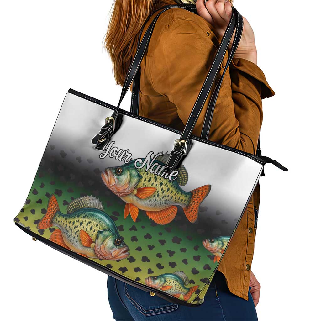 Colorful Crappie Fishing Green Scales Leather Tote Bag Gradient Camo Pattern and Custom Name Fishing - Wonder Print Shop