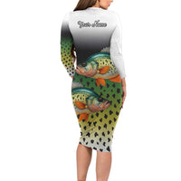 Colorful Crappie Fishing Green Scales Long Sleeve Bodycon Dress Gradient Camo Pattern and Custom Name Fishing - Wonder Print Shop