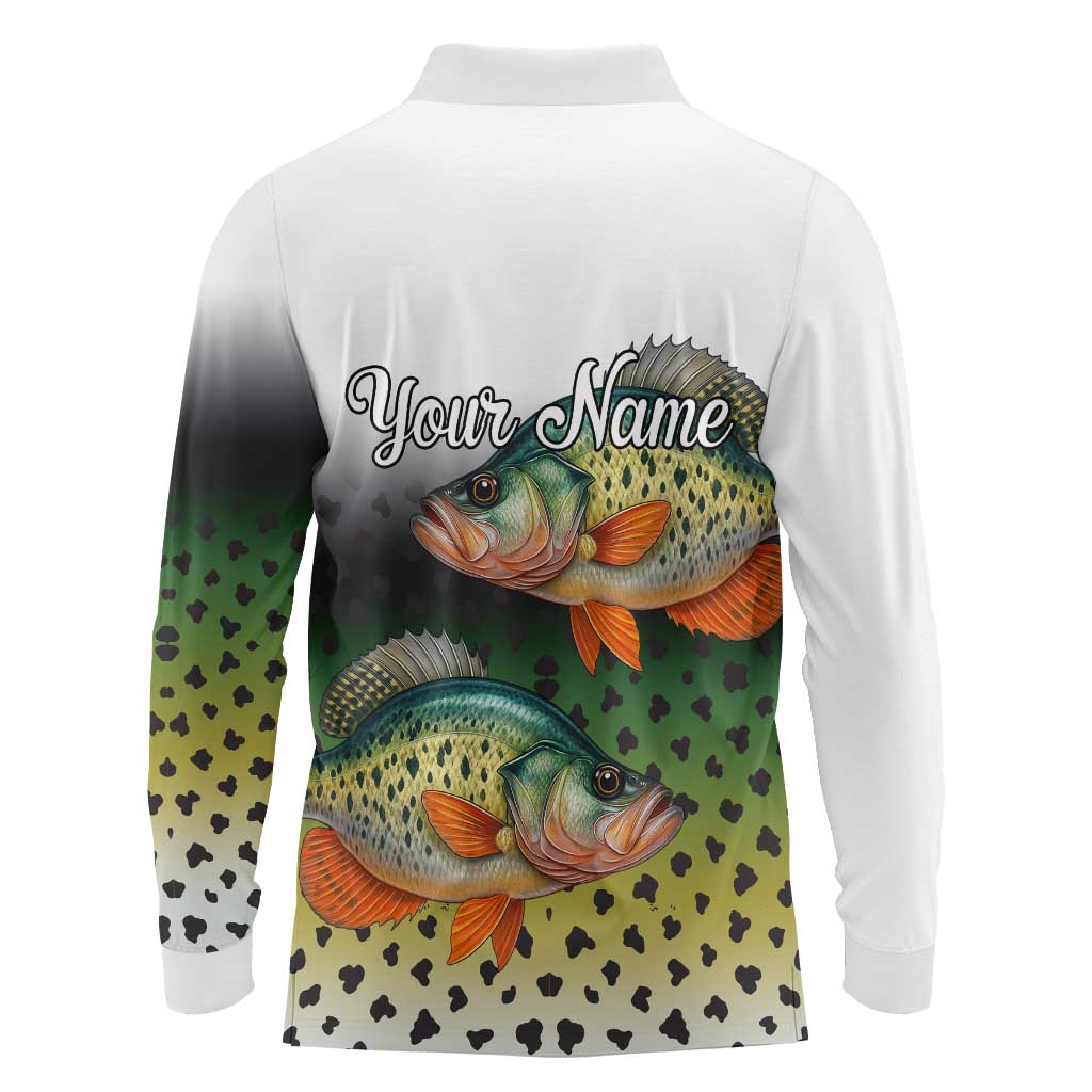 Colorful Crappie Fishing Green Scales Long Sleeve Polo Shirt Gradient Camo Pattern and Custom Name Fishing - Wonder Print Shop