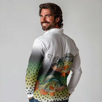 Colorful Crappie Fishing Green Scales Long Sleeve Polo Shirt Gradient Camo Pattern and Custom Name Fishing - Wonder Print Shop