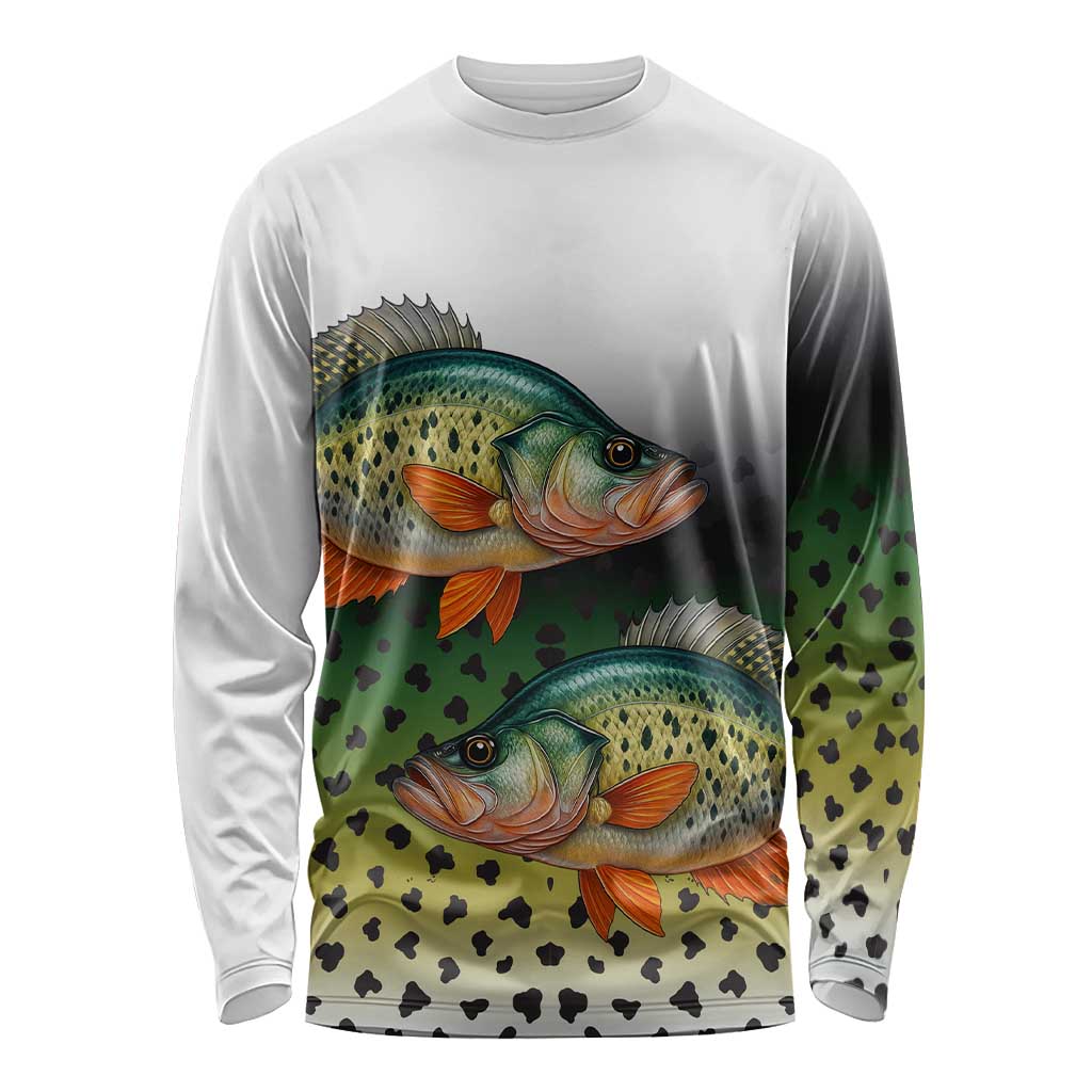 Colorful Crappie Fishing Green Scales Long Sleeve Shirt Gradient Camo Pattern and Custom Name Fishing - Wonder Print Shop