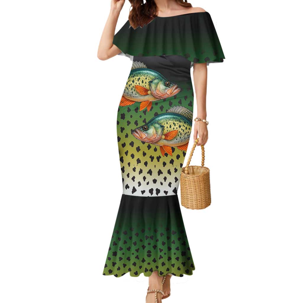 Colorful Crappie Fishing Green Scales Mermaid Dress Gradient Camo Pattern and Custom Name Fishing - Wonder Print Shop