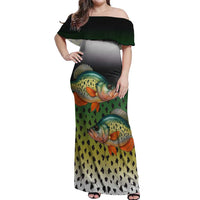 Colorful Crappie Fishing Green Scales Off Shoulder Maxi Dress Gradient Camo Pattern and Custom Name Fishing - Wonder Print Shop