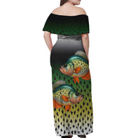 Colorful Crappie Fishing Green Scales Off Shoulder Maxi Dress Gradient Camo Pattern and Custom Name Fishing - Wonder Print Shop