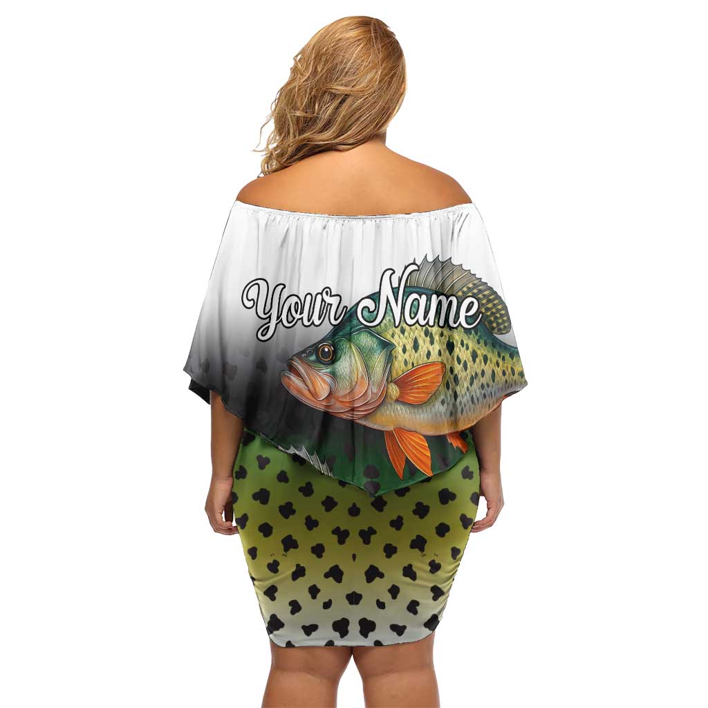 Colorful Crappie Fishing Green Scales Off Shoulder Short Dress Gradient Camo Pattern and Custom Name Fishing - Wonder Print Shop