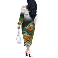 Colorful Crappie Fishing Green Scales Off The Shoulder Long Sleeve Dress Gradient Camo Pattern and Custom Name Fishing - Wonder Print Shop