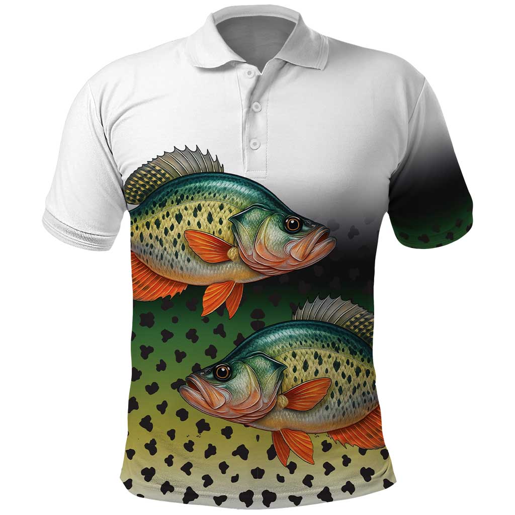 Colorful Crappie Fishing Green Scales Polo Shirt Gradient Camo Pattern and Custom Name Fishing - Wonder Print Shop