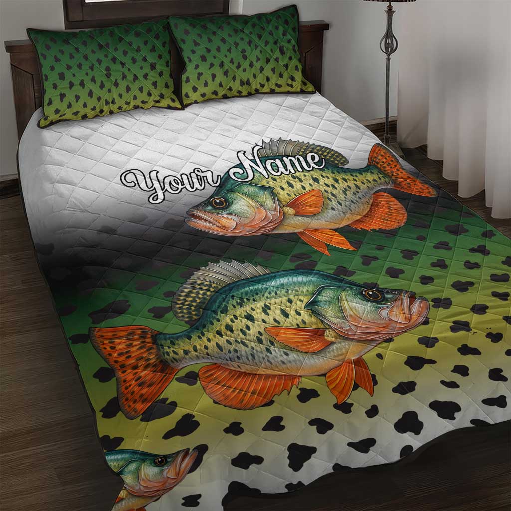 Colorful Crappie Fishing Green Scales Quilt Bed Set Gradient Camo Pattern and Custom Name Fishing - Wonder Print Shop