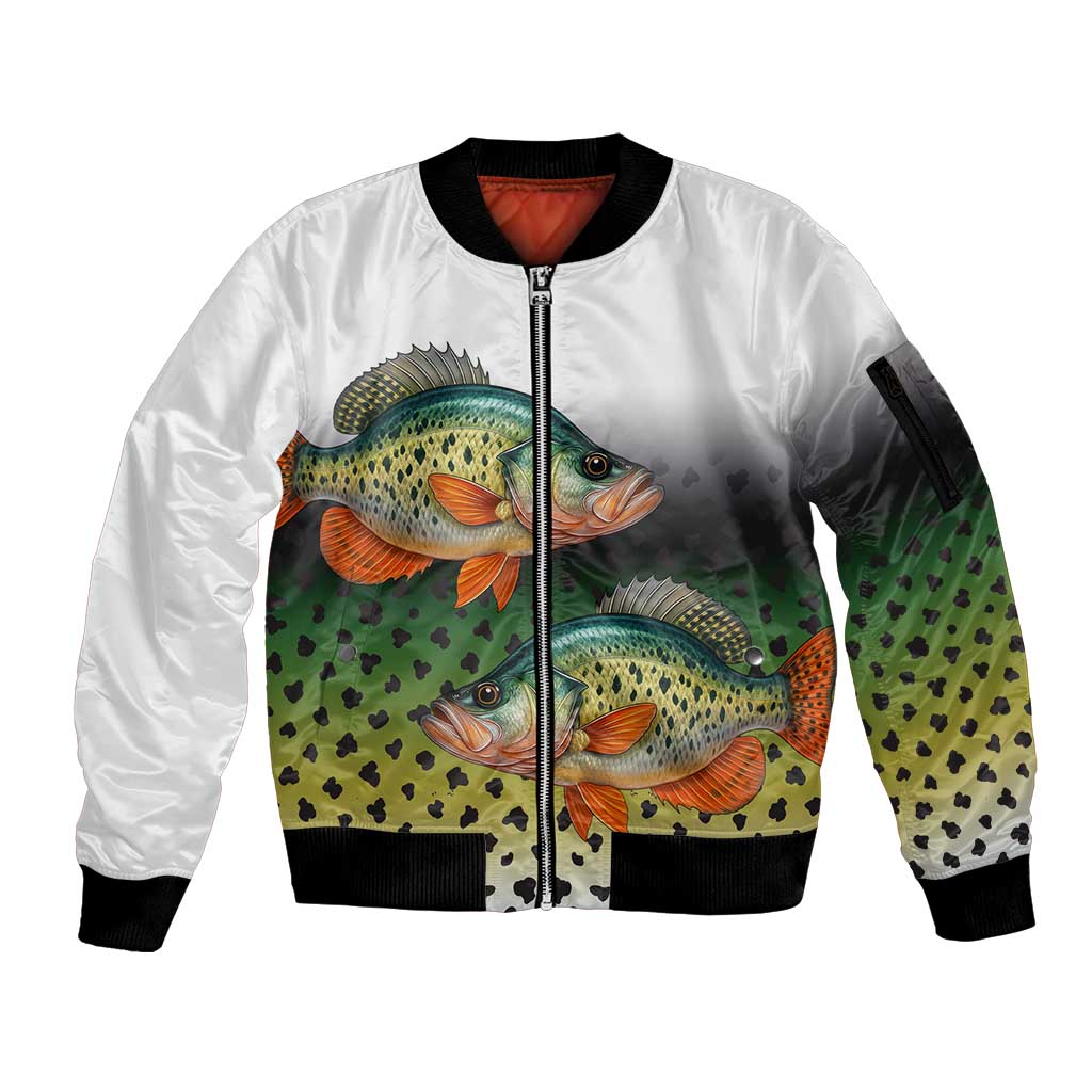 Colorful Crappie Fishing Green Scales Sleeve Zip Bomber Jacket Gradient Camo Pattern and Custom Name Fishing - Wonder Print Shop
