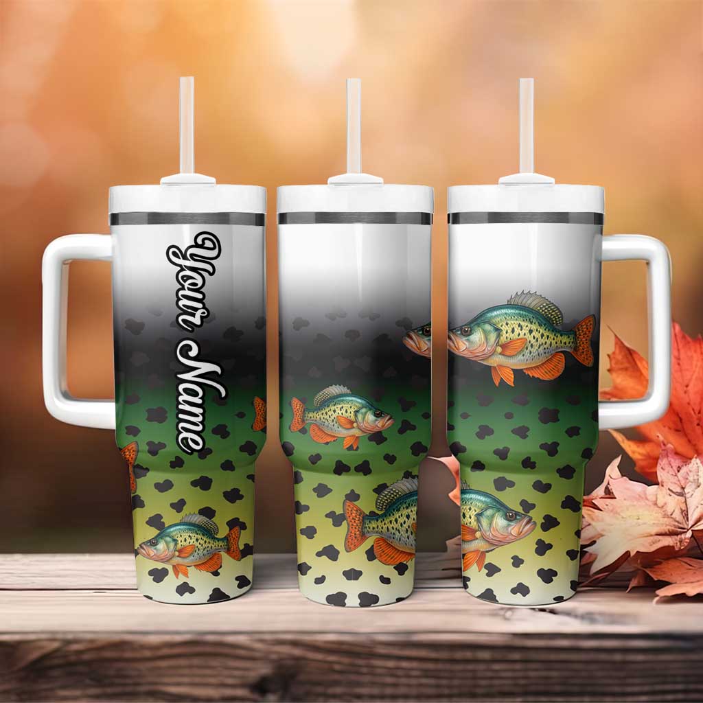 Colorful Crappie Fishing Green Scales Tumbler With Handle Gradient Camo Pattern and Custom Name Fishing - Wonder Print Shop