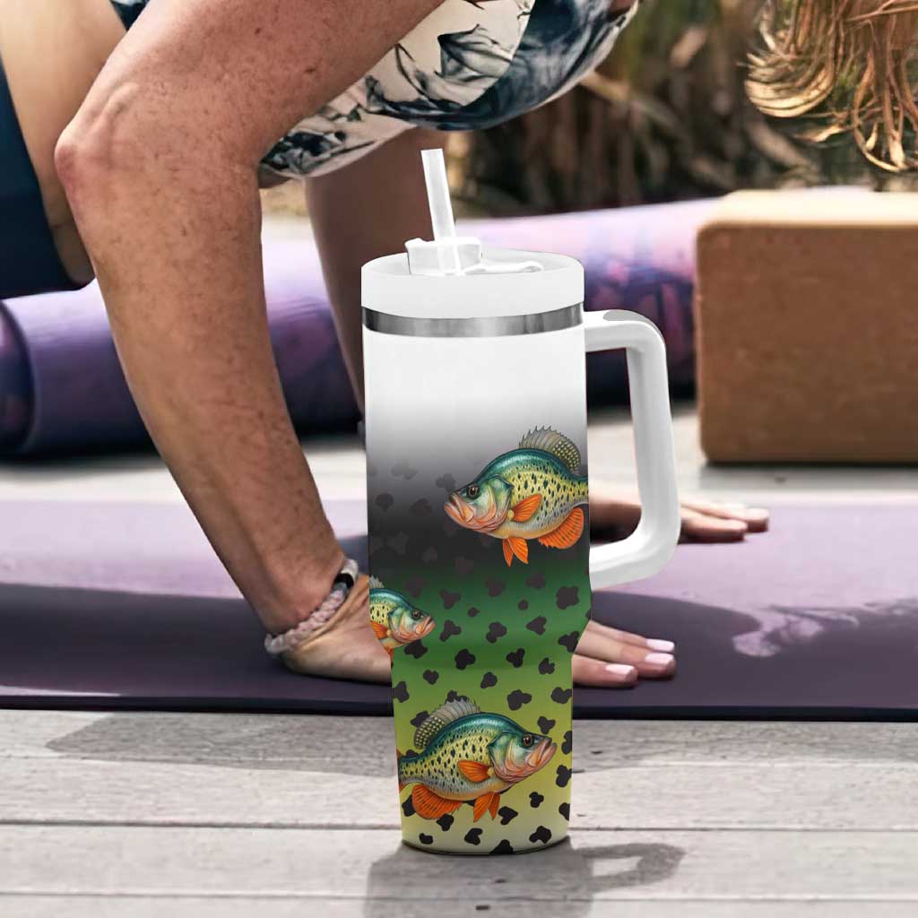 Colorful Crappie Fishing Green Scales Tumbler With Handle Gradient Camo Pattern and Custom Name Fishing - Wonder Print Shop