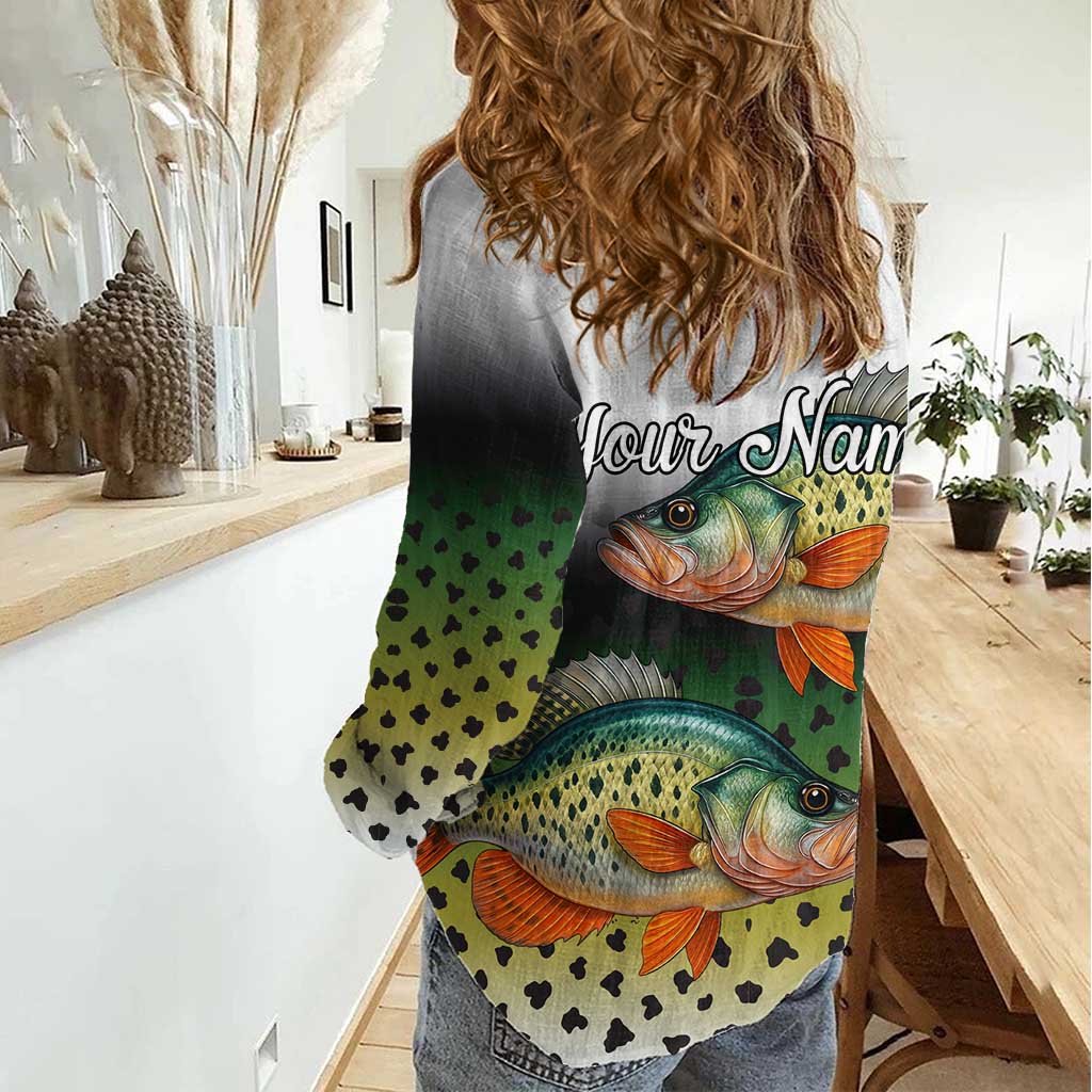 Colorful Crappie Fishing Green Scales Women Casual Shirt Gradient Camo Pattern and Custom Name Fishing - Wonder Print Shop