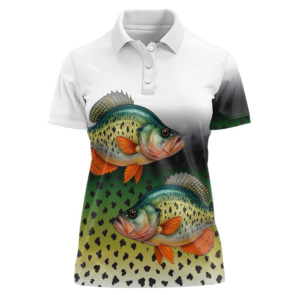 Colorful Crappie Fishing Green Scales Women Polo Shirt Gradient Camo Pattern and Custom Name Fishing - Wonder Print Shop