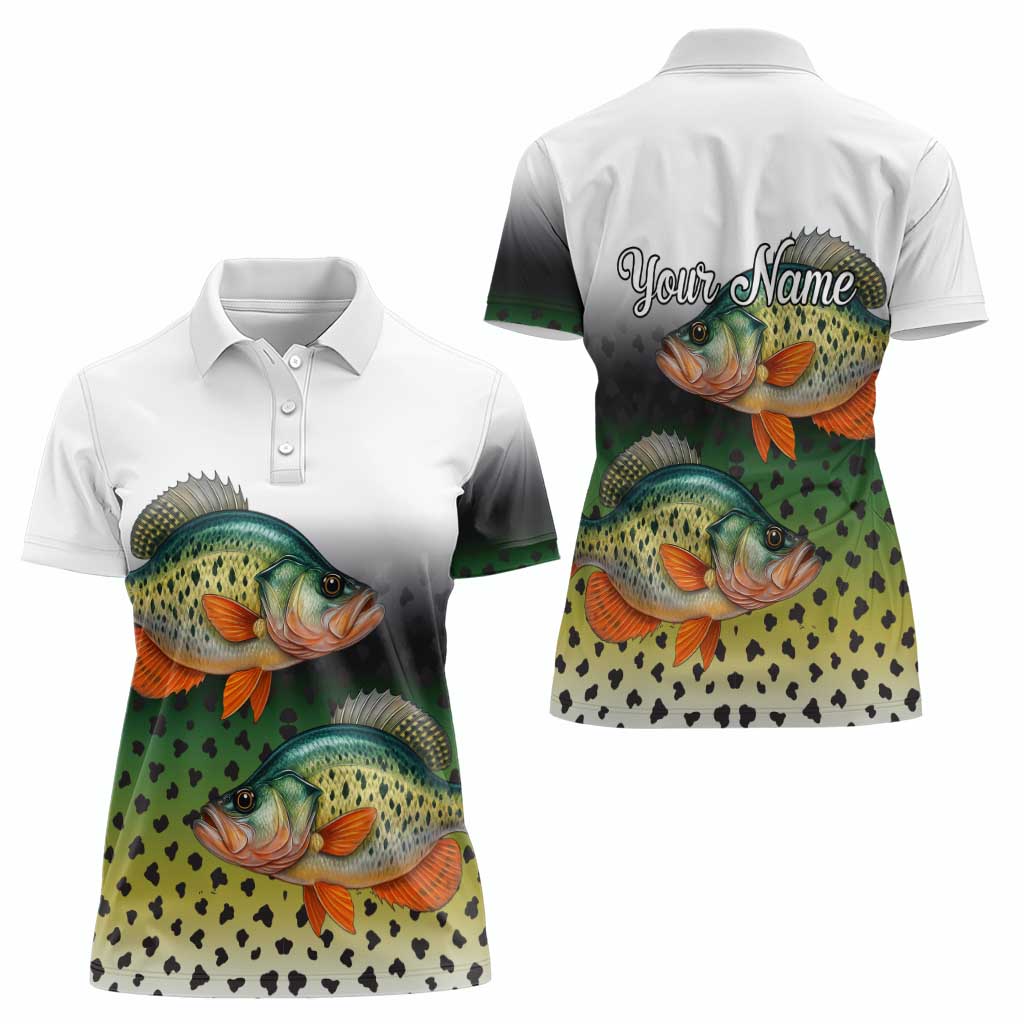 Colorful Crappie Fishing Green Scales Women Polo Shirt Gradient Camo Pattern and Custom Name Fishing - Wonder Print Shop