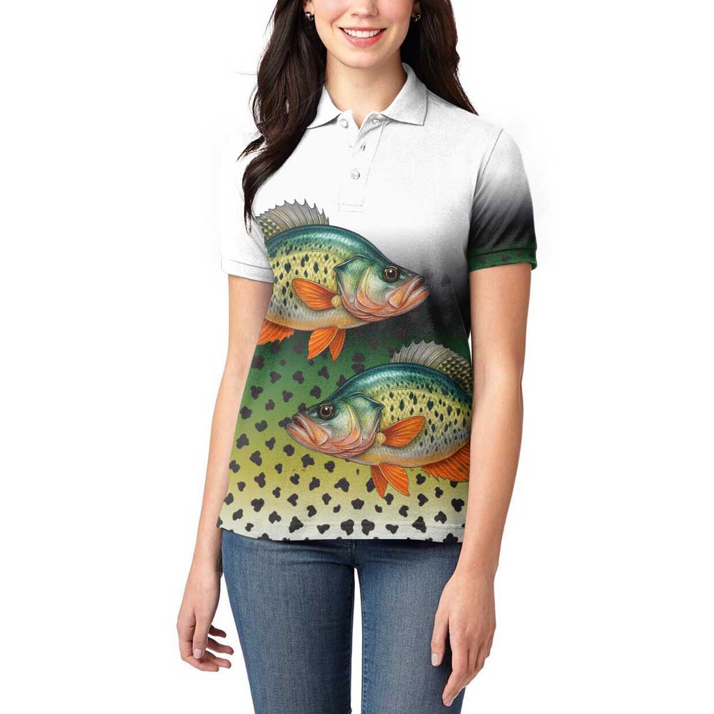 Colorful Crappie Fishing Green Scales Women Polo Shirt Gradient Camo Pattern and Custom Name Fishing - Wonder Print Shop