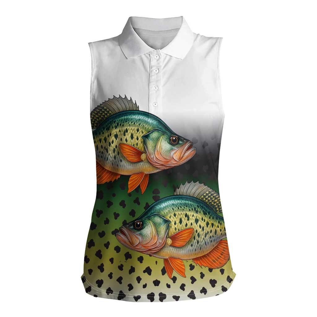 Colorful Crappie Fishing Green Scales Women Sleeveless Polo Shirt Gradient Camo Pattern and Custom Name Fishing - Wonder Print Shop
