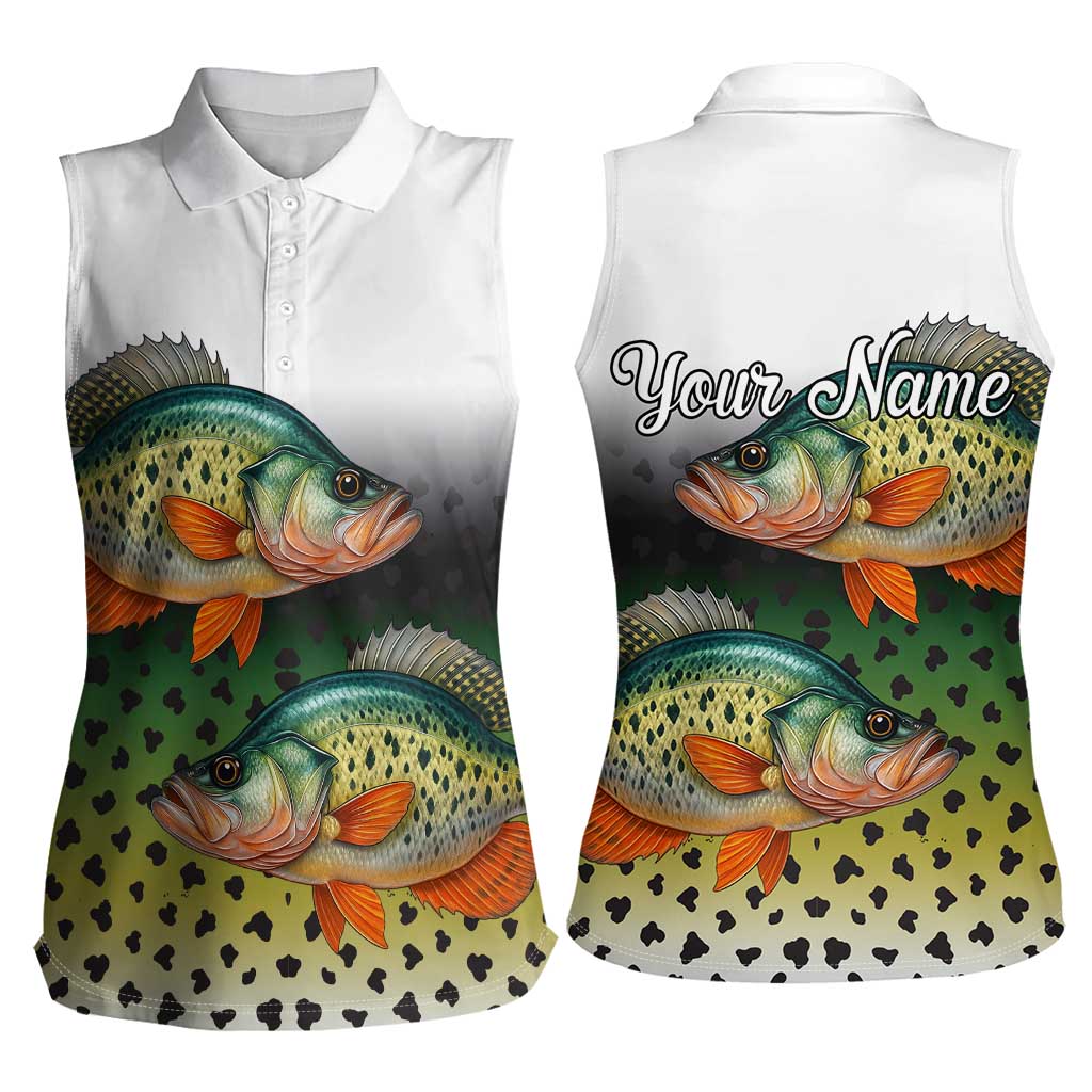 Colorful Crappie Fishing Green Scales Women Sleeveless Polo Shirt Gradient Camo Pattern and Custom Name Fishing - Wonder Print Shop