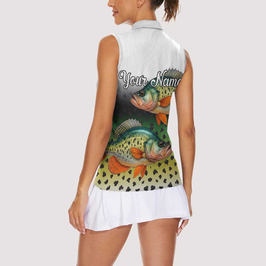 Colorful Crappie Fishing Green Scales Women Sleeveless Polo Shirt Gradient Camo Pattern and Custom Name Fishing - Wonder Print Shop