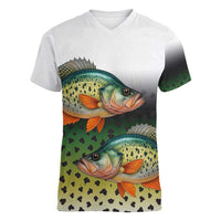 Colorful Crappie Fishing Green Scales Women V-Neck T-Shirt Gradient Camo Pattern and Custom Name Fishing - Wonder Print Shop