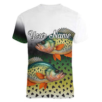 Colorful Crappie Fishing Green Scales Women V-Neck T-Shirt Gradient Camo Pattern and Custom Name Fishing - Wonder Print Shop