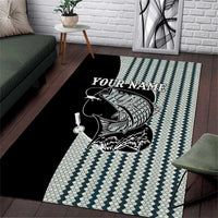 Striped Bass Jumping Graphic Area Rug Rod Reel and Airplane on Fish Scale Pattern - Wonder Print Shop