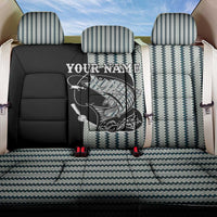 Striped Bass Jumping Graphic Back Car Seat Cover Rod Reel and Airplane on Fish Scale Pattern - Wonder Print Shop
